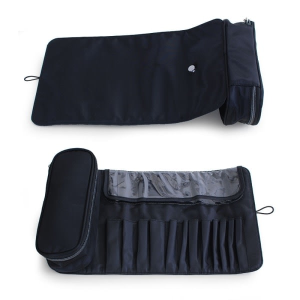 Foldbar Professionel Rejse Makeup Børste Etui - Sort