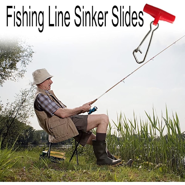 40 st fiskespö sinker glidare T-formad lina fiske swivels snäpp vikt glidare fiske finder klämma