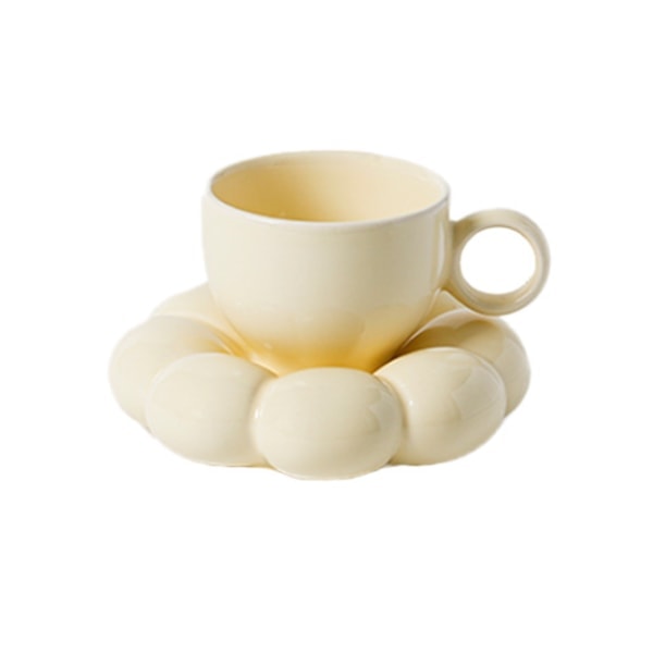 Söpö pohjoismainen ins macaron hieno luova auringonkukka keraaminen kuppi aluslautasella, sopii toimistoon ja kotiin, sitruunankeltainen Lemon Yellow