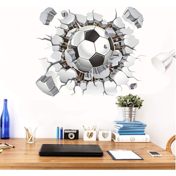 3D Fotboll Dekaler, Fotboll Väggdekaler för Sovrum, 3D Väggkonst Vinyldekaler för Pojkar Sovrum Lekrum Vardagsrum, 50 x 40 cm