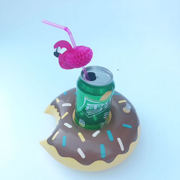 2 stk./pakke drikkevareholder, fortykket PVC kopholder, brun donut, egnet til swimmingpool Brown donut