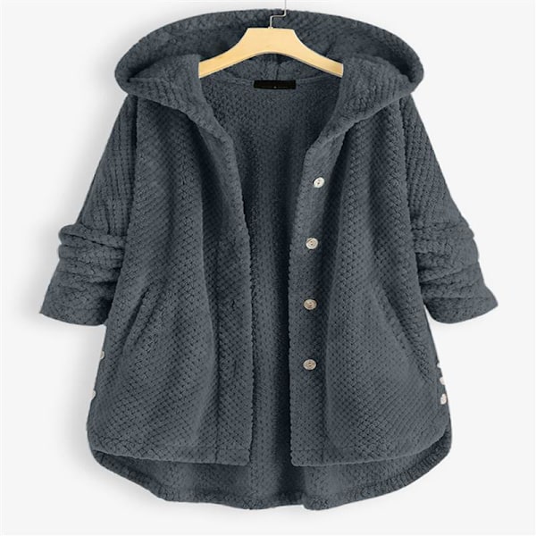 Vinter hætte vendbar fleece hoodie mode medium lang plus size gray s