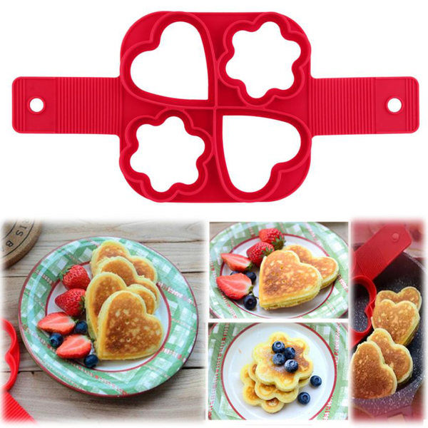 Pancake silikoneform hjerte- og blomsterformet rød