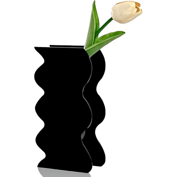 Svart akrylvas, geometrisk akrylblomvas, höga vågformade akrylvaser för blommor, moderna blomvaser för mittpunkter, för hemmet