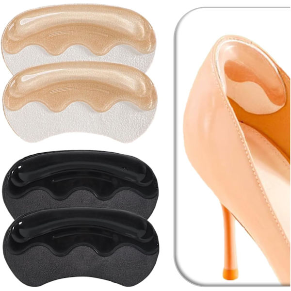 Liukuesteelliset kantapääpehmusteet liian suuriin kenkiin, geelikantapäävuoret ja -täytteet löysiin kenkiin, itseliimautuvat kantapään pehmusteet (musta+beige) Beige+Black