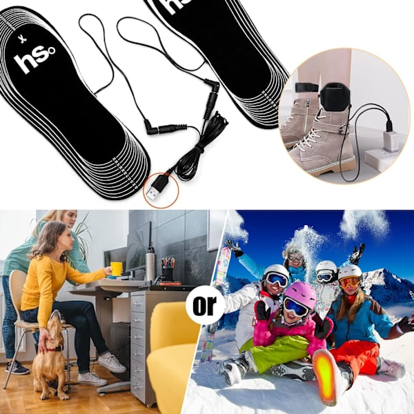Lämmitettävät pohjalliset USB/paristokäyttöiset lämmitettävät pohjalliset, pestävät, leikattavat, lämpimät pohjalliset, talviset jalkojen lämmittimet miehille ja naisille (koko 35-46)