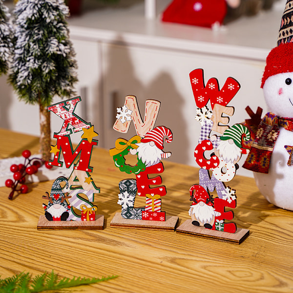 Juldekoration nordisk trä ansiktslös gammal man målade bokstäver DIY prydnader jul dvärg prydnader NOEL