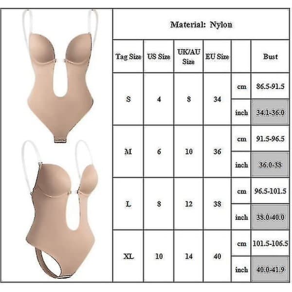 Rygglös Shapewear för Kvinnor Djup V-ringad Kroppsformare Osynlig Vit S White S