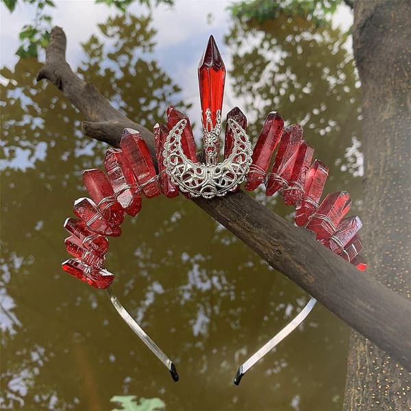 Boho Klar Rå Krystall Hodebånd Krone Med Hul Måne Tiara