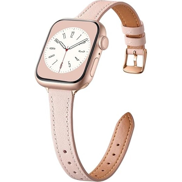 Smal Läderarmband Kompatibelt med Apple Watch Armband 40mm 38mm 41mm 42mm 44mm 45mm 46mm Kvinnor, Äkta Läderrem Tunn Rosa 38/40/41mm Pink 38/40/41mm
