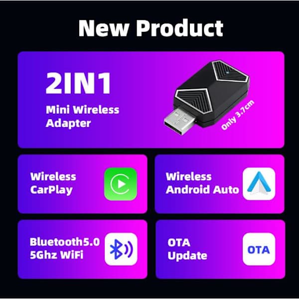 Mini langaton CarPlay & Android Auto -sovitin iPhonelle ja Androidille – Nauti vapaudesta ilman johtoja