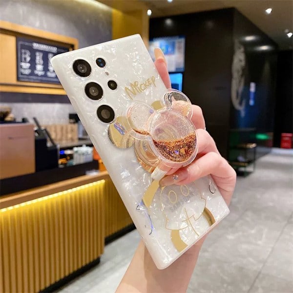 Tegneserie-deksel til Samsung og Bling Glitter Telefonstativ Søtt Telefondeksel til Jenter Kvinner Minnie Samsung S21+ Minnie Samsung S21+