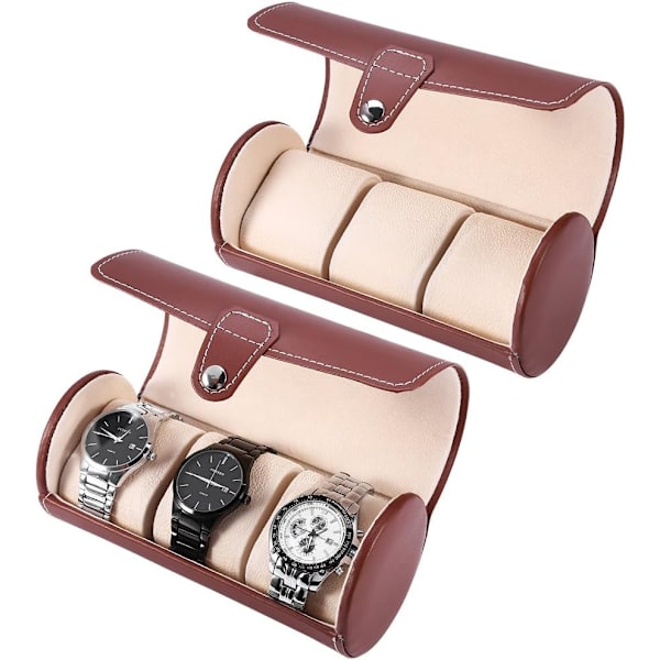 Resväska för klockor, klocklåda för män, 3 fack bärbar resväska för klockor Cylinder Roll Holder Armbandsklocka Smycken Displa(Brun) Brown