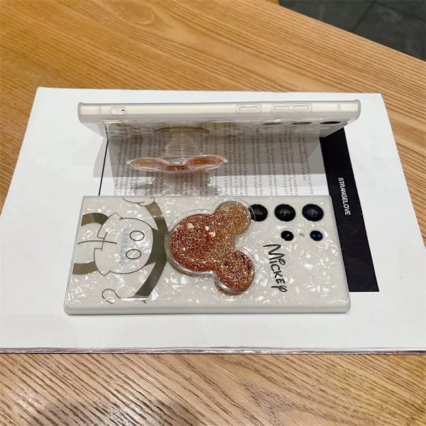 Tegneserie-deksel til Samsung og Bling Glitter Telefonstativ Søtt Telefondeksel til Jenter Kvinner Minnie Samsung S22+ Minnie Samsung S22+