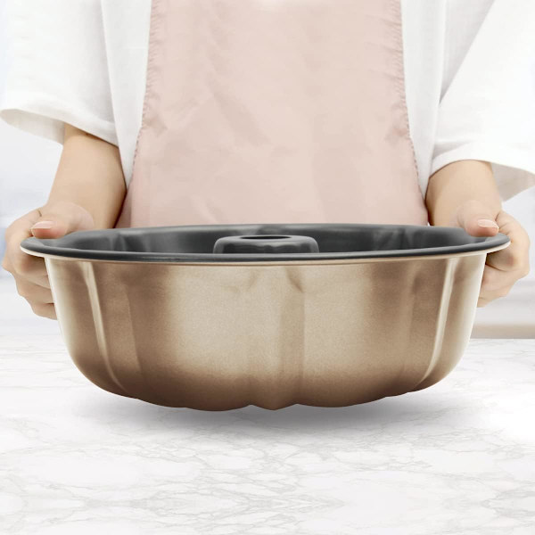 Pakke Bundt Kageform Nonstick - 25 cm Fluted Tube Kageforme til bagning, 12 Kopper Kraftig Kulstofstål Tube Form Bageform. (guld) gold
