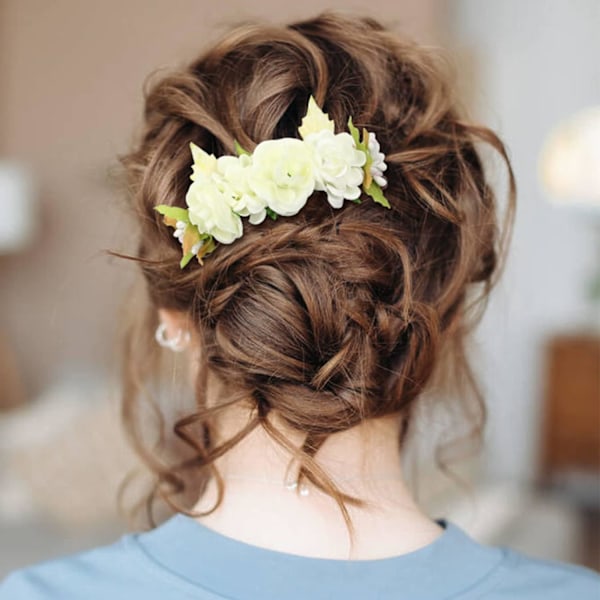 4 Pakke Kunstige Blomster Plast Hår Sidekammer Slides Klemmer Rose Blomster Bryllup Brude Hodeplagg Hårnåler Barrettes Bun Chignon Hårtilbehør