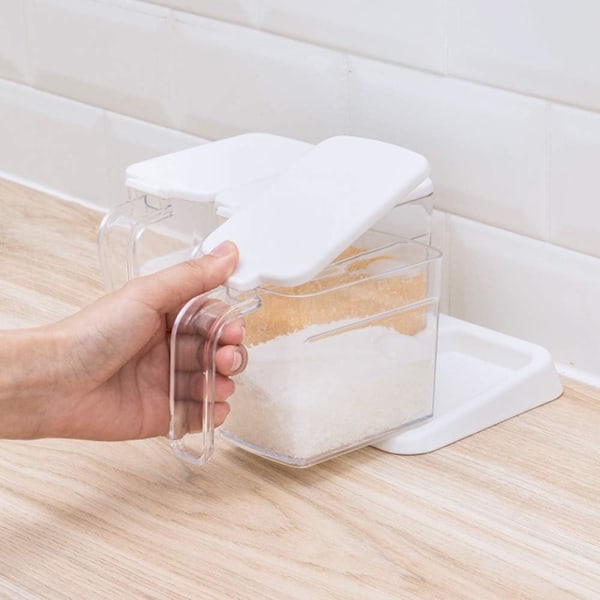 Transparent kryddbox, 3 transparenta kryddförvaringsbehållare för kryddor, salt, sockerflaskor, kryddburkar (med sked)