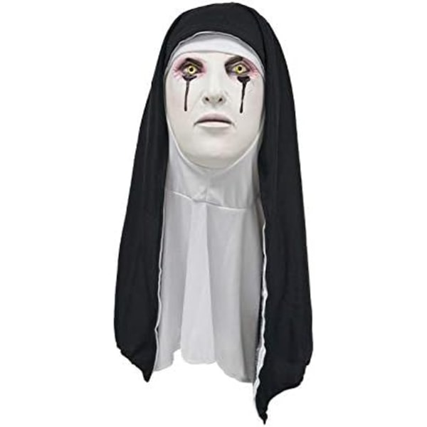 Heltäckande nunnemask, nunnekostym, läskig latexmask B
