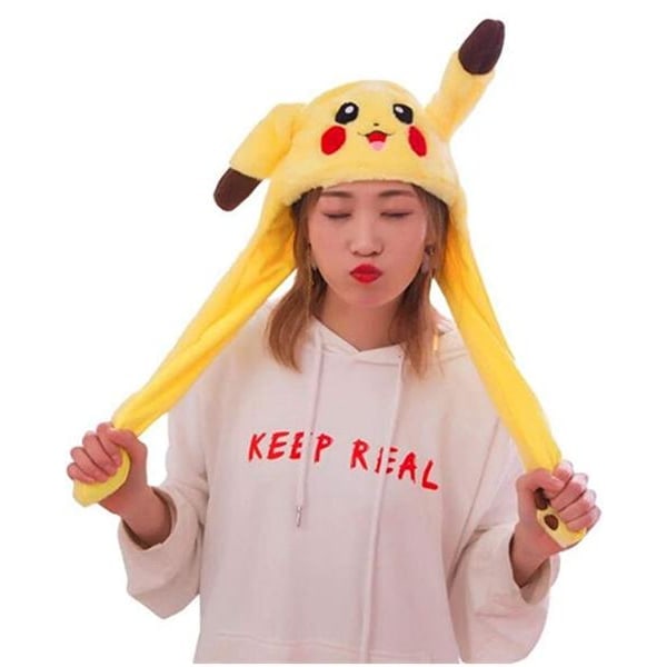 Sjov plys Pikachu hat, ører bevæger sig og hopper, Cosplay kostumer