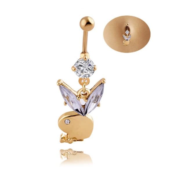 1 stk. Bunny Dangle Navle Ring Belagt CZ Edelstener Kirurgisk Stål A2 A2