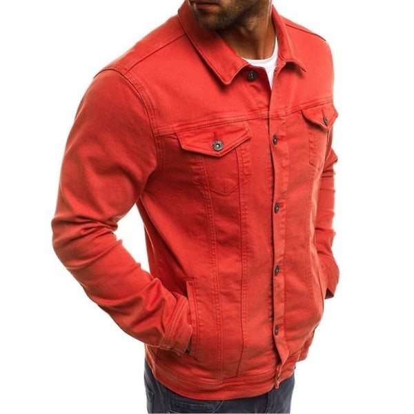 Jeansjacka för män Klassisk Slim Fit Ripped Distressed Casual Trucker Jean Coat Red M