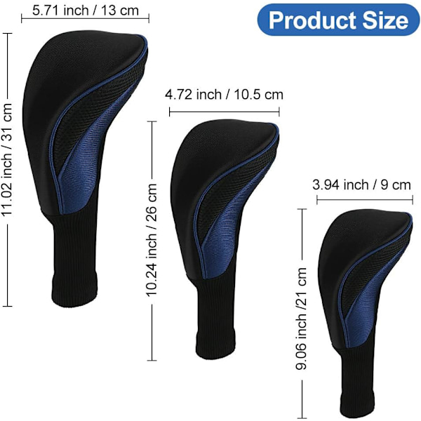 Golfklubbsöverdrag för fairway woods driver hybrider, 3 st lång hals mesh golfklubbsöverdrag set