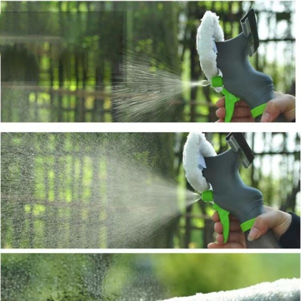 3-i-1 Spray Skrape Børste Vannspray Vindusrengjøring Glasskrape Tørker Mikrofiberklutsett grønn