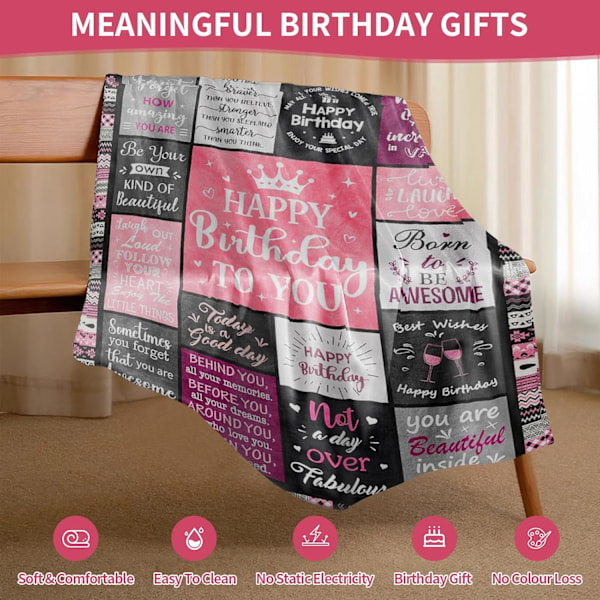 ®RisingFF Rosa Flanellpledd, 150cm x 130cm, Unik Søm og Design, Bursdagsgave til Kvinner