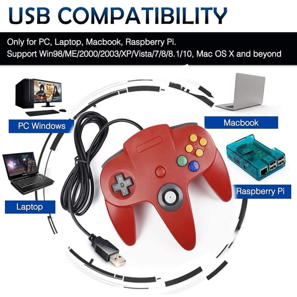 Retro USB-kontroller for N64-spill, N64 Klassisk USB-kontroller Oransje Orange