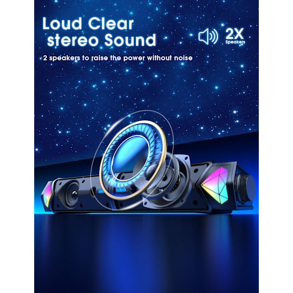 Datorhögtalare, Dynamisk RGB Bluetooth Soundbar, Dubbel Hi-Fi Stereo Sound Bar och Gradient RGB-belysning för Laptop, USB-drivna högtalare