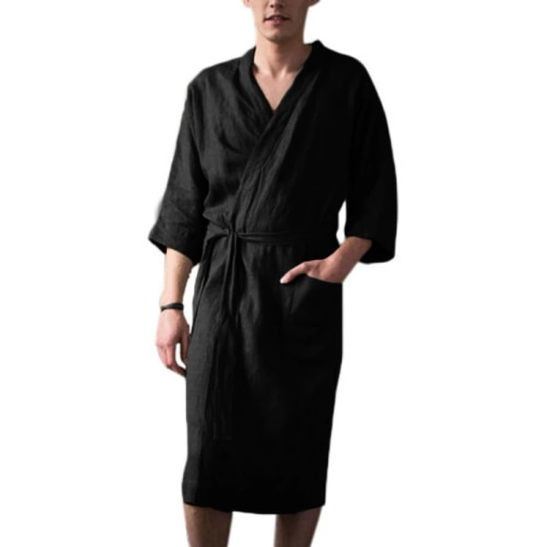 Morgonrock för män Pyjamas,badrock med fickor Knytbältesrock,XXXL(1 st) black XXXL