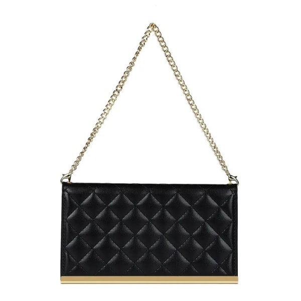iPhone 14 Luksus Crossbody Telefonveske - Reversibel Lommebok med Avtakbar Stropp Speil Sort