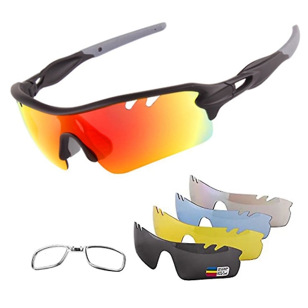 Polariserade sportglasögon för män, cykelsolglasögon, med 4 utbytbara linser, kan användas för