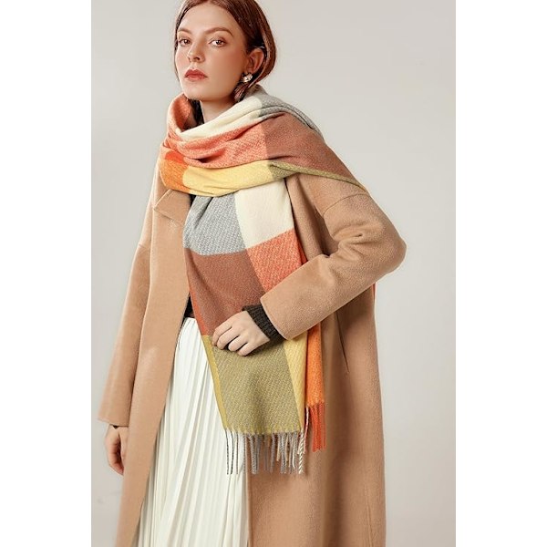 Skjerf for kvinner Skjerf Vinter Tartan Wrap Lang Spinnende Duske Sjal Stola Damer Varmt Skjerf Orange+Yellow