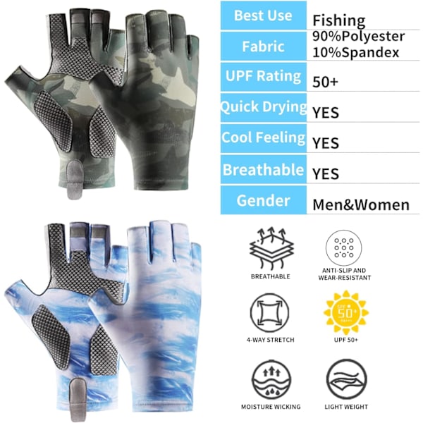 Fiskehandsker til mænd og kvinder, sejlerhandsker, kajakhandsker, UV-beskyttelseshandsker, solbeskyttelseshandsker Army Green XL