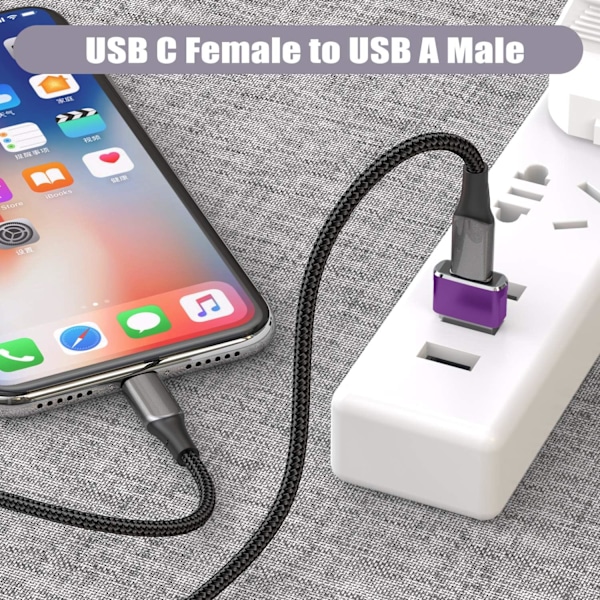USB till USB C-adapter, USBC hona till A hane OTG-laddare typ C-omvandlare för Apple Watch Ultra iWatch 7 8 9 10, iPhone , Plus Pro Max, AirPods 3 Purple 4pc
