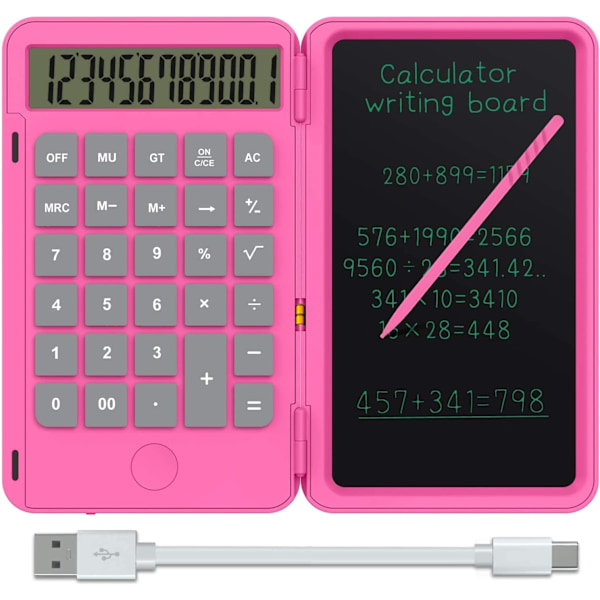 Peruslaskin ja LCD-kirjoitusalusta 6,5 tuumaa, laske ja tee muistiinpanoja (Pinkki) pink