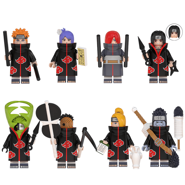 8 st Minifigurer Naruto Comic Samlarbyggstenar Leksaker - Svart (One Size)