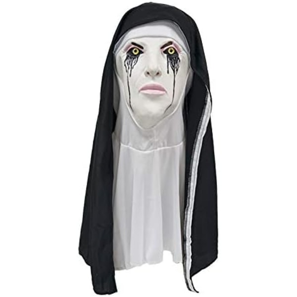 Heltäckande nunnemask, nunnekostym, läskig latexmask C