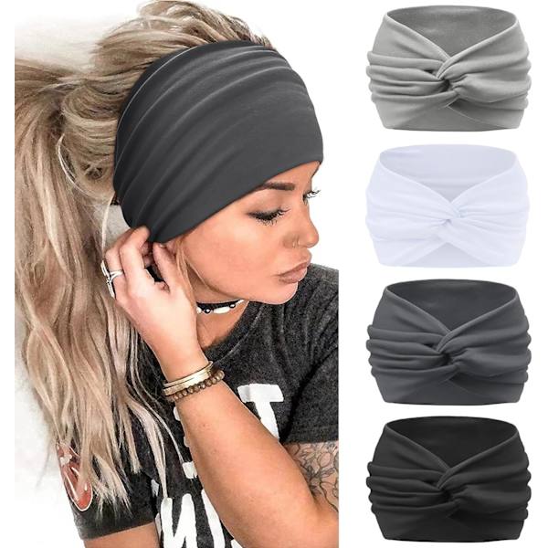 Damhuvudband Set om 4 7 Tums Elastiska Hårband Dam Yoga Sport Hårband Turban Överdimensionerat Hårband Bohmiska Hårtillbehör silence