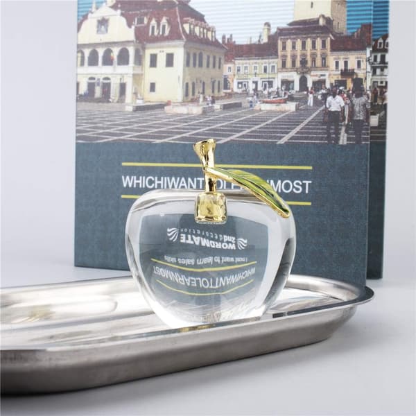 Kristall epledekorasjon, Snøhvits eple, glassfrukt samleobjekt, figur møbelpynt