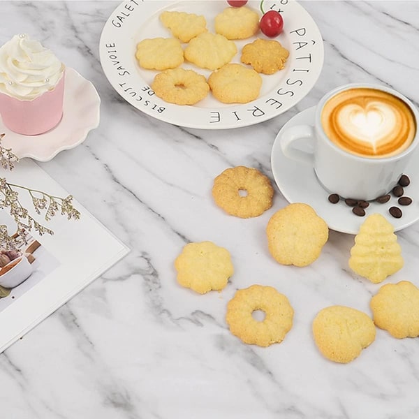 Cookiepresse i rustfrit stål, sprøjtepistol, cookiesæt med 8 cookieplader og 8 dyser til jul, fødselsdag, gør-det-selv cookie maker