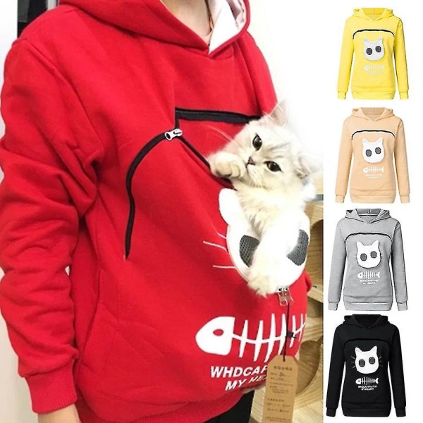 Tröja Cat Lover Hoodie Känguru Hund Pet Paw Tröjor Kramppåse Tröja Tröja Pocket Djuröron Huva light gray XXL