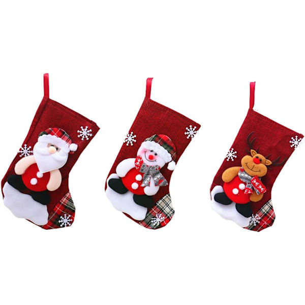 Julstrumpor, 3-pack, Julsäck, Juldekorationer, 3D Tomte, Snögubbe, Rensa Julstrumpa