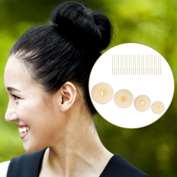 4 st hårbulleformare, 4 storlekar hårbulleformare med 20 gyllene hårnålar, chignon bulleformare hårring stylingtillbehör