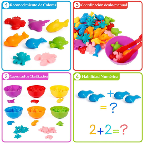 Färgsortering leksaksset, djurfigurer, pedagogiska leksaker, Montessori sensoriska matte leksaker, barnpresenter (havsdjur) ocean