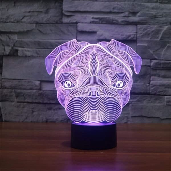3D optisk illusion mops hund sensor natlampe med smart til