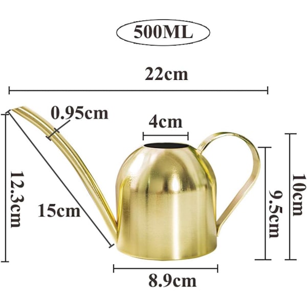 Vattenkanna i rostfritt stål, liten vattenkanna med lång pip för inomhus- och utomhusväxter, suckulenter, 500 ml (guld)