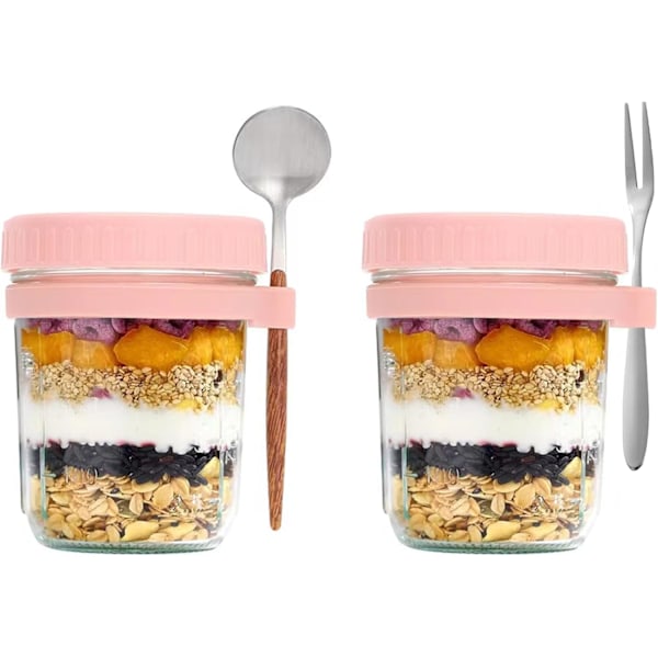 Mason Jar med bred mund, 473 ml Madpakke Glas, Havregrynsglasbeholder med låg og ske, Salat Frokostbeholder med volumen skala til yoghurt, havregryn