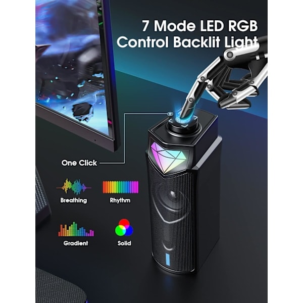 Datorhögtalare, Dynamisk RGB Bluetooth Soundbar, Dubbel Hi-Fi Stereo Sound Bar och Gradient RGB-belysning för Laptop, USB-drivna högtalare